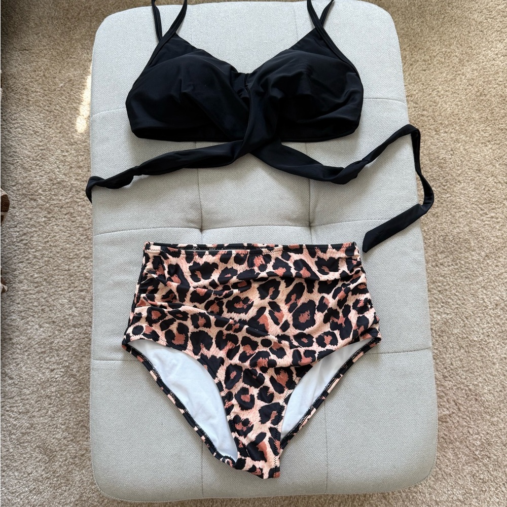 Black & Leopard Print Bikini Set